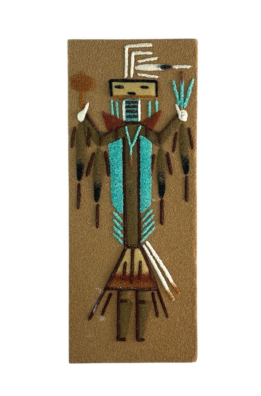 Vintage Native American Sand Painting Arrow People Bow Protection Plaque 10”